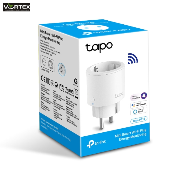 TP-Link Smart Plug, Tapo P115(1-pack), Energy Monitoring, 100-240 V, Max Load 16 A, 50/60 Hz, 2.4 GHz Wi-Fi networking