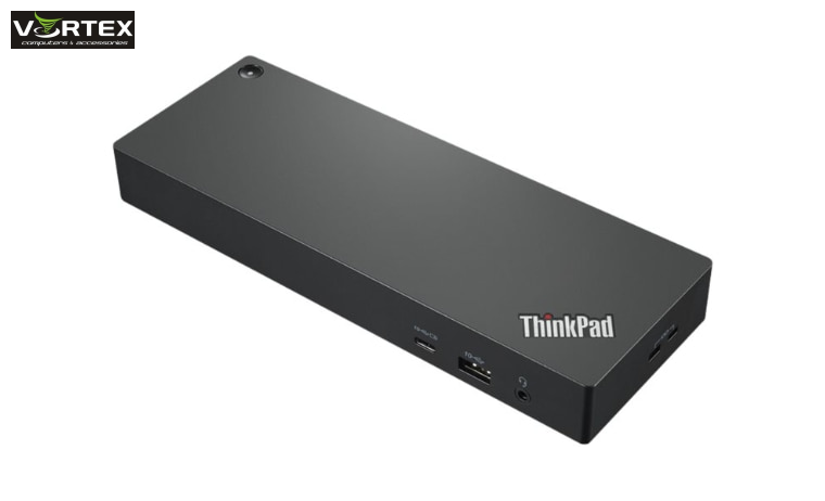 ThinkPad Thunderbolt 4 WorkStation Dock; 2 x Thunderbolt; 4 x USB-A;  1 x USB-C; 1 x HDMI 2.1;  2 x DP 1.4; 1 x Gigabit Ethernet; 1 x 3.5mm Audio combo Jack; 1 x NanoSaver lock slot; 1 x MicroSaver lock slot; Input Power: 20V 15A; Output Power: Max 230W