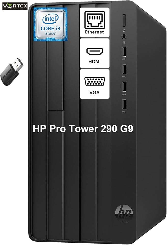 HP PC 290 G9 Pro Tower,Intel Core i3-14100(12M,up to 4.7 GHz 20 MB Cache),8GB (1x8GB) DDR4-3200,512GB PCIe NVMe M.2 SSD,Intel UHD Graphics, DVD, 125 Wired Kb+Mouse,FreeDOS CT6Y7AT